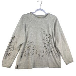 Artisans Womens Gray Bird Nature Graphic Fleece Sweatshirt Raglan Large